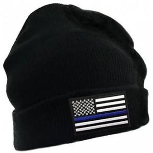 Skullies & Beanies Thin Blue Line Flag Embroidered Winter Hat - Black - C512BGJLZC7 $34.22