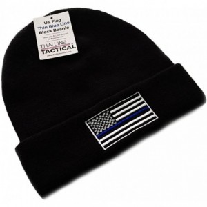 Skullies & Beanies Thin Blue Line Flag Embroidered Winter Hat - Black - C512BGJLZC7 $17.34