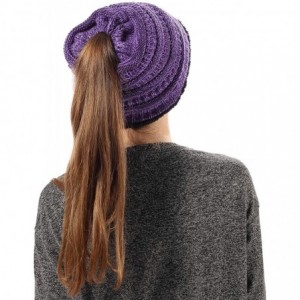 Skullies & Beanies Womens Ponytail Beanie Hats Warm Fuzzy Lined Soft Stretch Cable Knit Messy High Bun Cap - Purple Mix - C31...