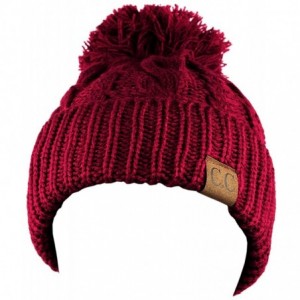 Skullies & Beanies Cable Knit Winter Warm Top Soft Large Pom Pom Cuff Beanie Hat - Burgundy - C711QA6G8BJ $10.34