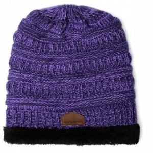 Skullies & Beanies Womens Ponytail Beanie Hats Warm Fuzzy Lined Soft Stretch Cable Knit Messy High Bun Cap - Purple Mix - C31...