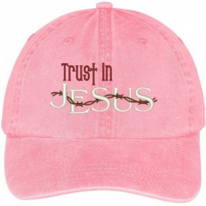 Baseball Caps Trust in Jesus Embroidered Cotton Washed Baseball Cap - Pink - CM12KMEPI25 $33.33