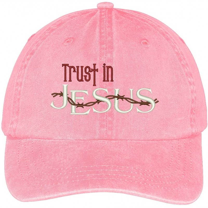 Baseball Caps Trust in Jesus Embroidered Cotton Washed Baseball Cap - Pink - CM12KMEPI25 $18.92