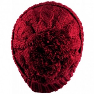 Skullies & Beanies Cable Knit Winter Warm Top Soft Large Pom Pom Cuff Beanie Hat - Burgundy - C711QA6G8BJ $10.34