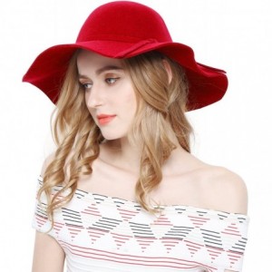 Fedoras Women 100% Wool Wide Brim Cloche Fedora Floppy hat Cap - Red - CX12NBZPEK6 $18.72