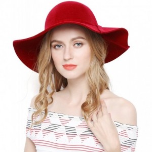 Fedoras Women 100% Wool Wide Brim Cloche Fedora Floppy hat Cap - Red - CX12NBZPEK6 $18.72