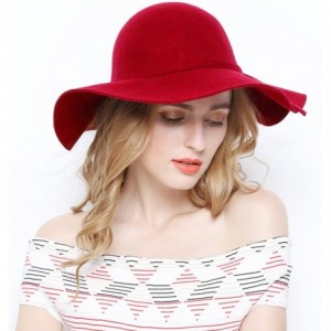 Fedoras Women 100% Wool Wide Brim Cloche Fedora Floppy hat Cap - Red - CX12NBZPEK6 $18.72