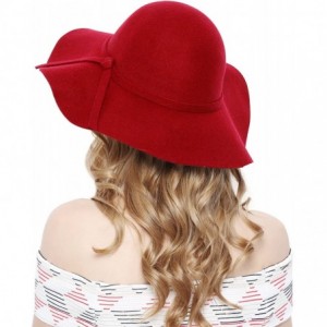 Fedoras Women 100% Wool Wide Brim Cloche Fedora Floppy hat Cap - Red - CX12NBZPEK6 $18.72