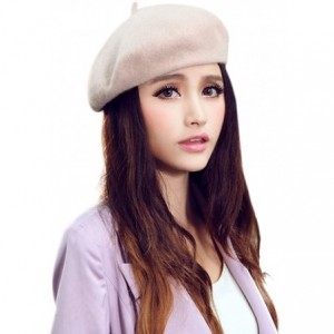 Berets Chic 100% Wool Winter Warm Classic French Beret Beanie Hat Cap for Women Girls - Solid Color - Pink - CS12NE383A5 $23.07