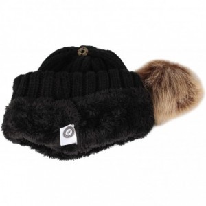 Skullies & Beanies Trendy Ribbed Knitted Fur Pom Pom Beanie Hat Slouchy CR5146 - Black - CR12NSM1ET5 $15.50