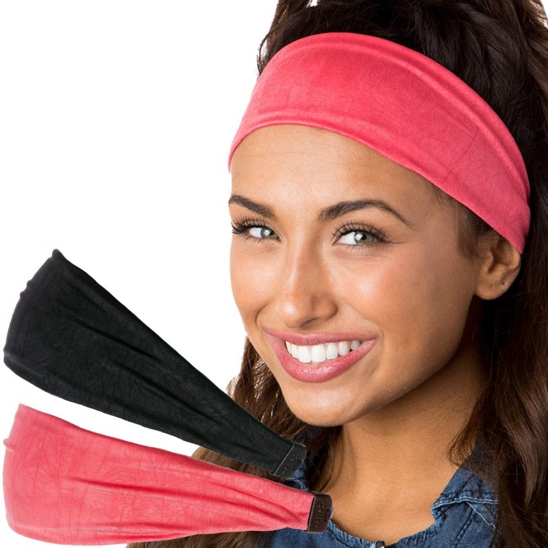 Headbands Adjustable & Stretchy Crushed Xflex Wide Headbands for Women Girls & Teens - Black & Coral Crushed 2pk - CO182T4UDL...