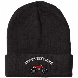 Skullies & Beanies Custom Beanie for Men & Women Red Dirt Bike Style A Embroidery Skull Cap Hat - Black - CZ18ZS3S7TR $17.43