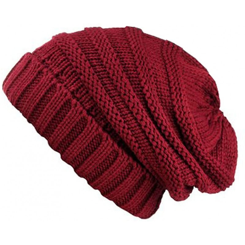 Skullies & Beanies Winter Chunky Soft Stretch Cable Knit Slouch Beanie Skully Ski Hat/Cap - Red - CO128URRDV5 $8.73