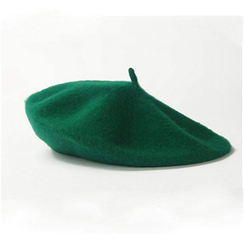 Berets Spring Beret Hat Flat Cap Women Wool Berets Hat Caps Casquette Female Warm Winter Cap - Deep Green - C718A2Y88Y8 $35.63