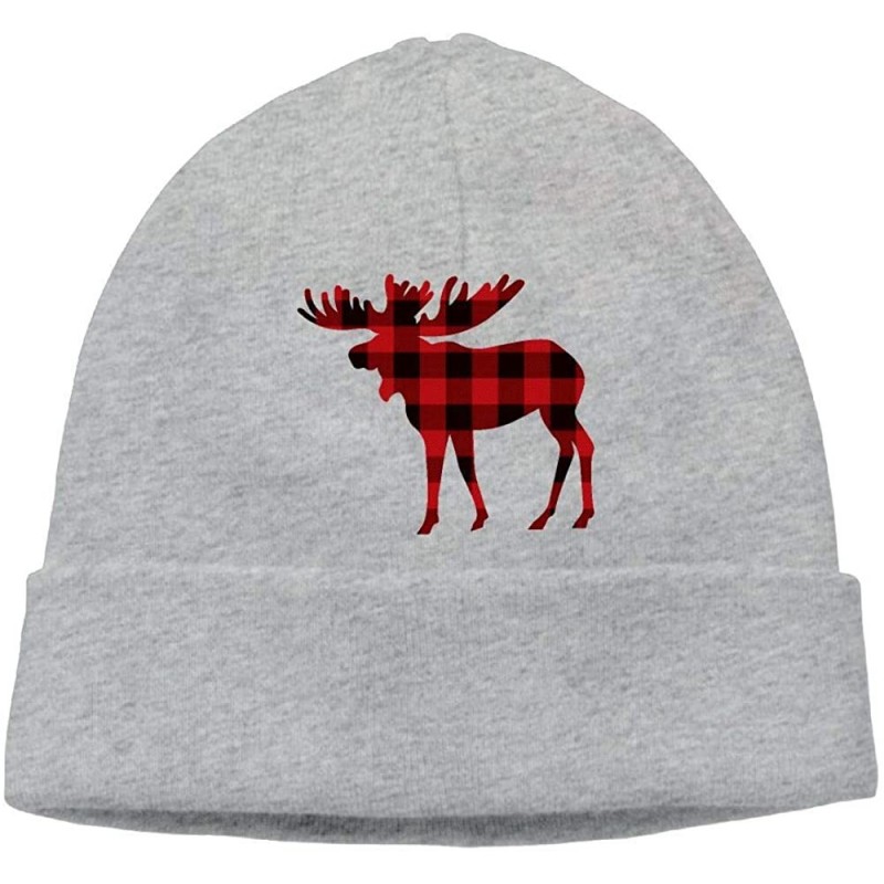 Skullies & Beanies Men's&Women's Buffalo Plaid Moose 2 Soft Knit Caps - Ash - CV18HW22M95 $13.95