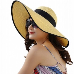 Sun Hats Beach Sun Hat for Women Bow-knot UV UPF 50+Travel Foldable Wide Brim Straw Hat - Yellow - CW1990DY9N3 $12.55