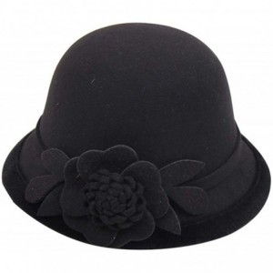 Bucket Hats Cloche Round Hat for Women Beanie Flower Dress Church Elegant British - A-black - CY18I2SLUK2 $16.97