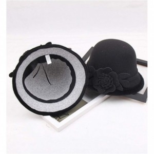 Bucket Hats Cloche Round Hat for Women Beanie Flower Dress Church Elegant British - A-black - CY18I2SLUK2 $16.97