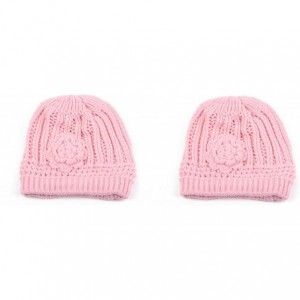 Skullies & Beanies Winter Knit Flower Beanie Hat 333HB - 2 Pcs Pink & Pink - CP122Q1N0ZJ $18.10