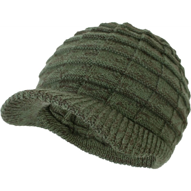 Skullies & Beanies Unisex Winter Hats with Visor Warm ski hat Stylish Knitted hat for Men and Women - Army Green -Melange - C...