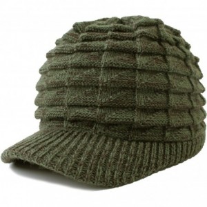 Skullies & Beanies Unisex Winter Hats with Visor Warm ski hat Stylish Knitted hat for Men and Women - Army Green -Melange - C...