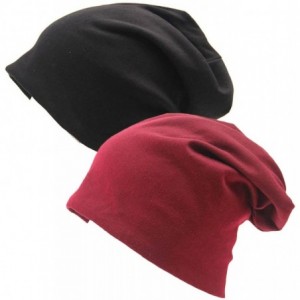 Skullies & Beanies Unisex Baggy Lightweight Hip-Hop Soft Cotton Slouchy Stretch Beanie Hat - Z Black Burgundy 2 Pack - CQ12LZ...
