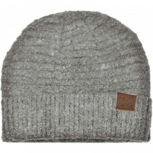 Skullies & Beanies Unisex Solid Color Warm Boucle Knit Skull Cap Cuff Beanie - Light Melange Gray - C318YZK8M7M $12.33