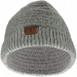 Skullies & Beanies Unisex Solid Color Warm Boucle Knit Skull Cap Cuff Beanie - Light Melange Gray - C318YZK8M7M $12.33