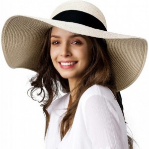 Sun Hats Womens Sun Straw Hat Wide Brim UPF 50 Summer Hat Foldable Roll up Floppy Beach Hats for Women - Beige - CJ18W32Y3KH ...