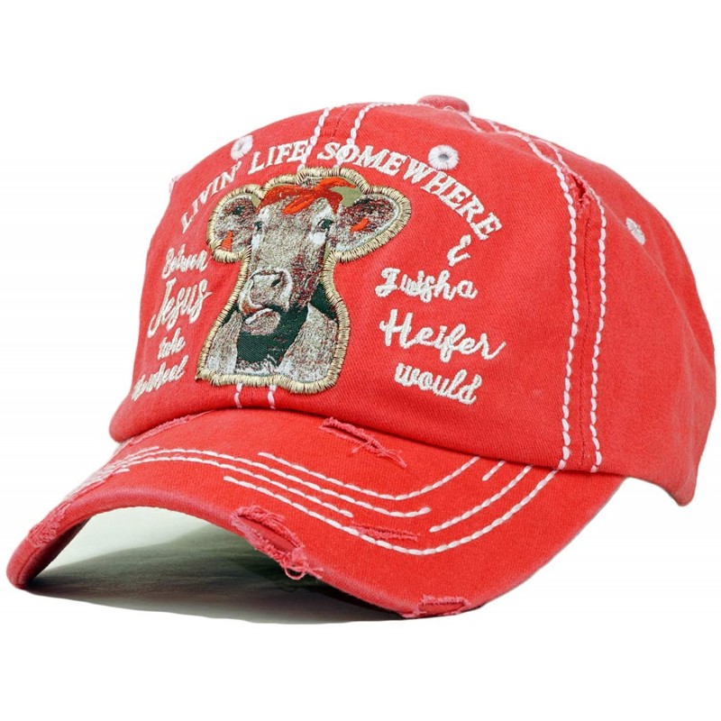 Baseball Caps Vintage Ball Caps for Women Mama Bear Dog Mom Washed Cap - Livin' Life Somewhere- Coral - CJ18ZY0YQMI $17.20