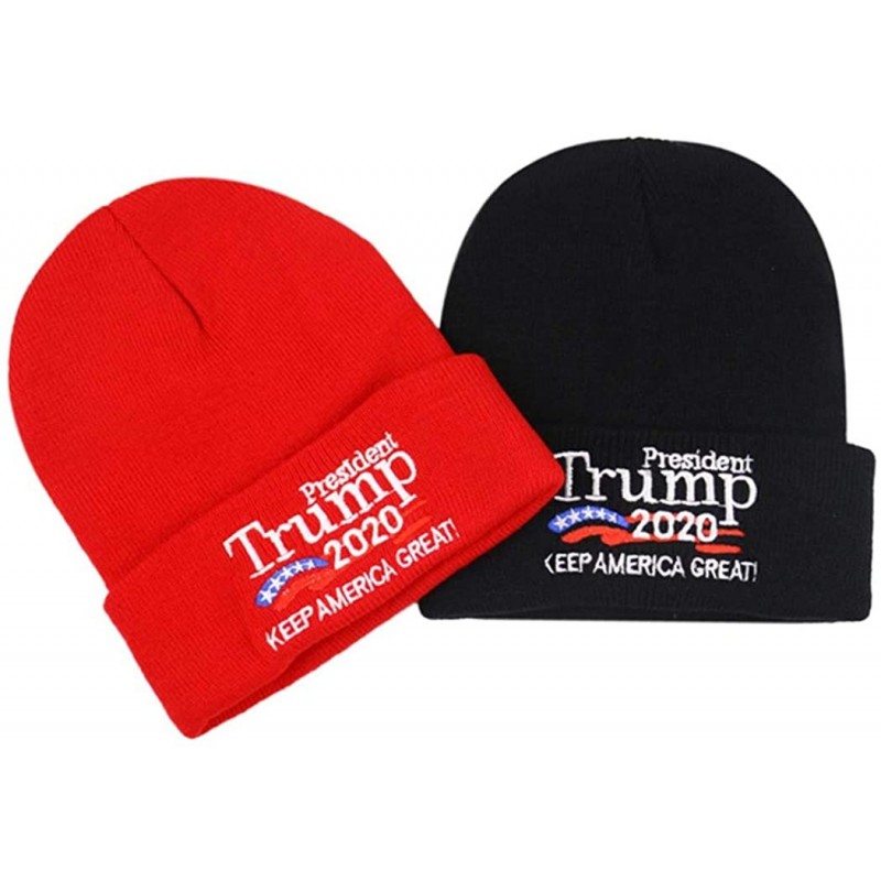 Baseball Caps Trump 2020 Knitted Beanies Caps Men Women Embroidery Winter Warm Hat - 2 Pack-k-red/Black - CR18ZXX9OZC $8.96