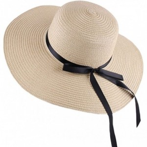 Sun Hats Women's Big Brim Sun Hat Floppy Foldable Bowknot Straw Hat Summer Beach Hat Beige - Beige - CG1804TTEWX $30.74