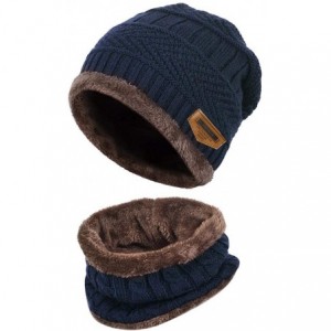 Skullies & Beanies Winter Beanie Hat Scarf Set Warm Knit Hat Thick Skull Cap for Men Women - Blue - CL19227I8QZ $9.03