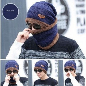 Skullies & Beanies Winter Beanie Hat Scarf Set Warm Knit Hat Thick Skull Cap for Men Women - Blue - CL19227I8QZ $9.03