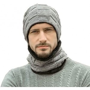 Skullies & Beanies Winter Beanie Hat Scarf Set- Unisex Warm Hat- Thick Fleece Lined Winter Knit Hat - Gray - CR18Z93S9M8 $17.59