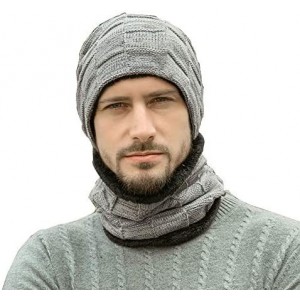 Skullies & Beanies Winter Beanie Hat Scarf Set- Unisex Warm Hat- Thick Fleece Lined Winter Knit Hat - Gray - CR18Z93S9M8 $8.80