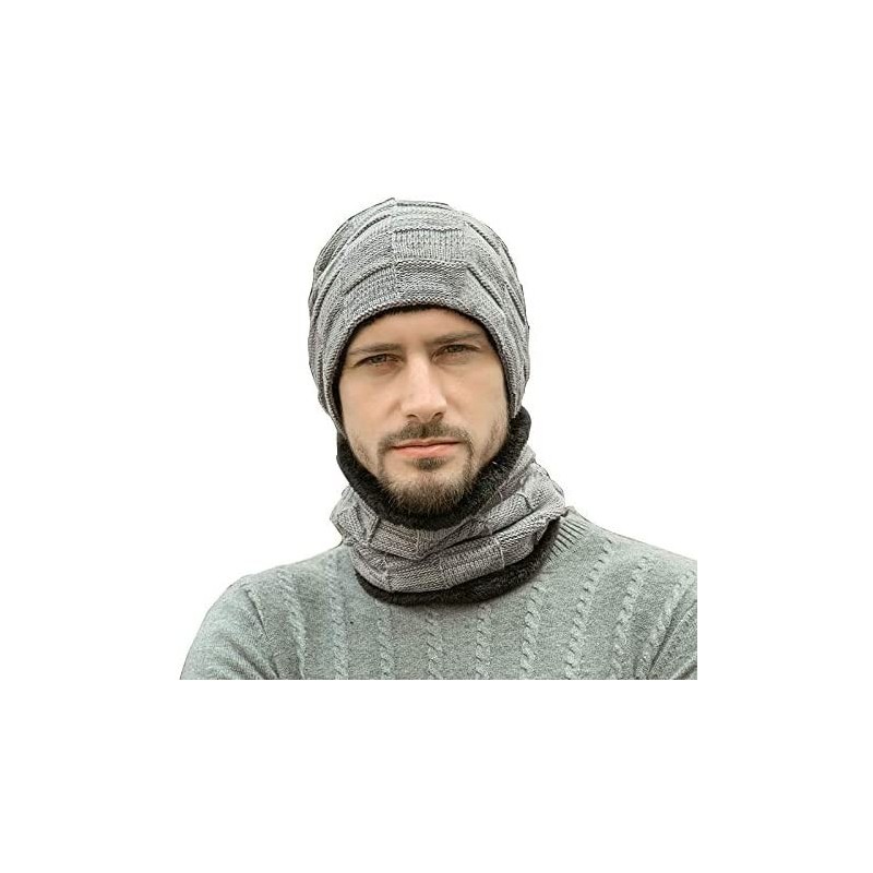 Skullies & Beanies Winter Beanie Hat Scarf Set- Unisex Warm Hat- Thick Fleece Lined Winter Knit Hat - Gray - CR18Z93S9M8 $8.80