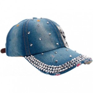 Baseball Caps Women Men Owl Denim Rhinestone Baseball Cap Snapback Hip Hop Flat Casual Hat - Blue - CR182AGKD0K $9.90