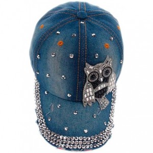 Baseball Caps Women Men Owl Denim Rhinestone Baseball Cap Snapback Hip Hop Flat Casual Hat - Blue - CR182AGKD0K $9.90