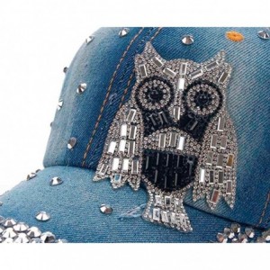 Baseball Caps Women Men Owl Denim Rhinestone Baseball Cap Snapback Hip Hop Flat Casual Hat - Blue - CR182AGKD0K $9.90