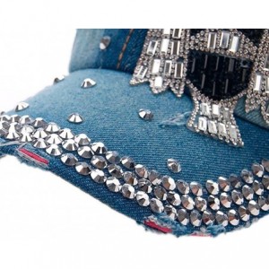 Baseball Caps Women Men Owl Denim Rhinestone Baseball Cap Snapback Hip Hop Flat Casual Hat - Blue - CR182AGKD0K $9.90