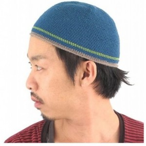 Skullies & Beanies Mens Skull Cap Cotton Kufi Beanie Hand Made Knitted Hat Elastic Tight Japanese - Blue - CR11O5JI8HB $15.22