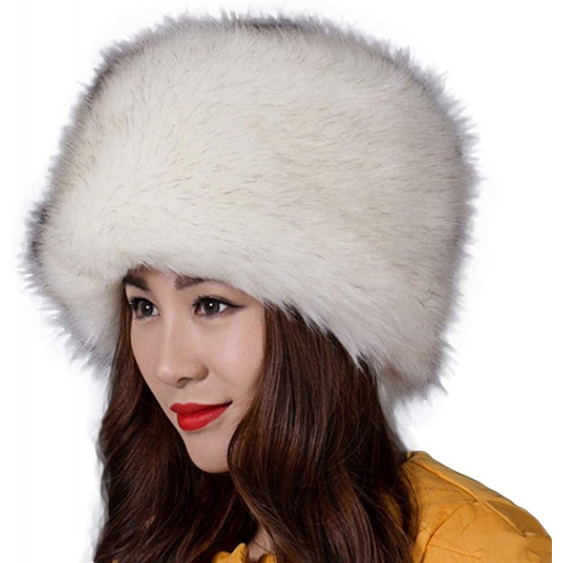 Skullies & Beanies Women's Faux Fur Hat for Winter with Stretch Cossack Russion Style Beanie Warm Cap - White 1 - CF18ICX3O00...