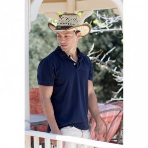 Cowboy Hats Men/Women's Classic Western Cowboy Straw Hat w/Leather Band - Blue Bead - CS186987W35 $23.05