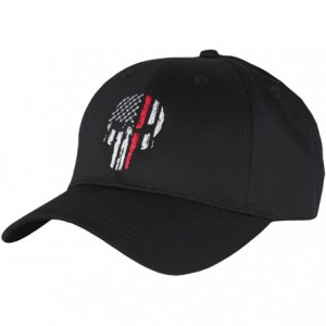 Baseball Caps Thin Red Line Skull USA Flag Mid Profile Hat - Black - CC183R6CS66 $33.42