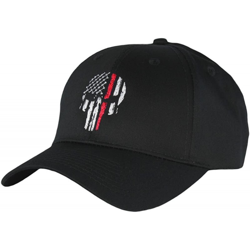 Baseball Caps Thin Red Line Skull USA Flag Mid Profile Hat - Black - CC183R6CS66 $16.48