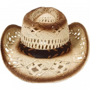 Cowboy Hats Men/Women's Classic Western Cowboy Straw Hat w/Leather Band - Blue Bead - CS186987W35 $23.05