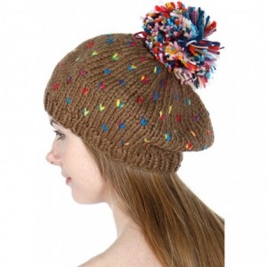 Skullies & Beanies Women Knit Beret Beanie Hat with Pompom Cute Soft Slouchy Ribbed Handmade Warm Winter Cap - Stitch Mustard...