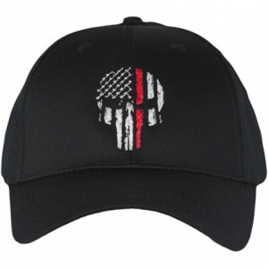 Baseball Caps Thin Red Line Skull USA Flag Mid Profile Hat - Black - CC183R6CS66 $16.48