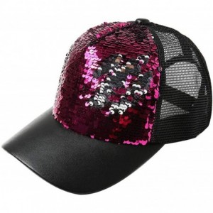 Baseball Caps Women Adjustable Sequin Bling Tennis Baseball Cap Sun Cap Hat - Hot Pink - CT193XT7ETU $6.97